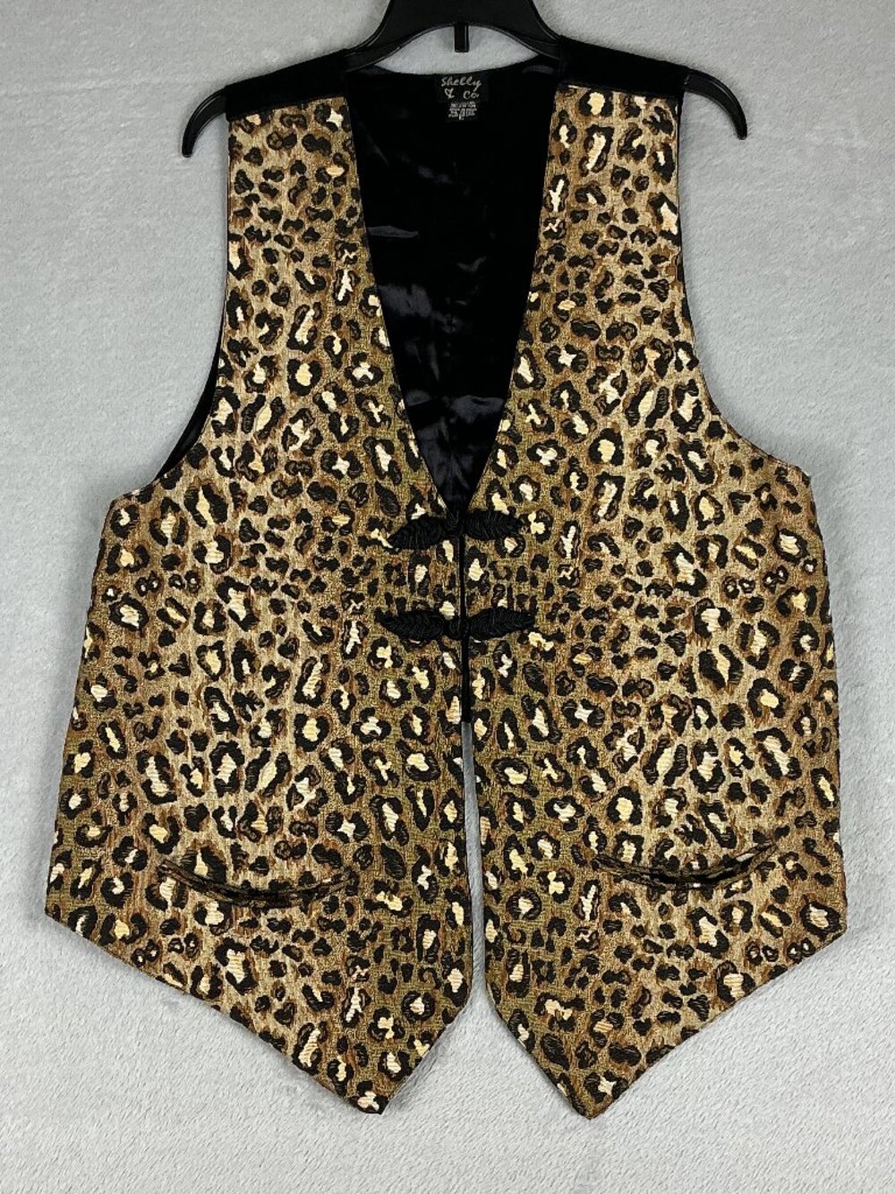 Vintage Shelly & Co, Women's Vest Leopard Print Floral Button Pockets Size L.